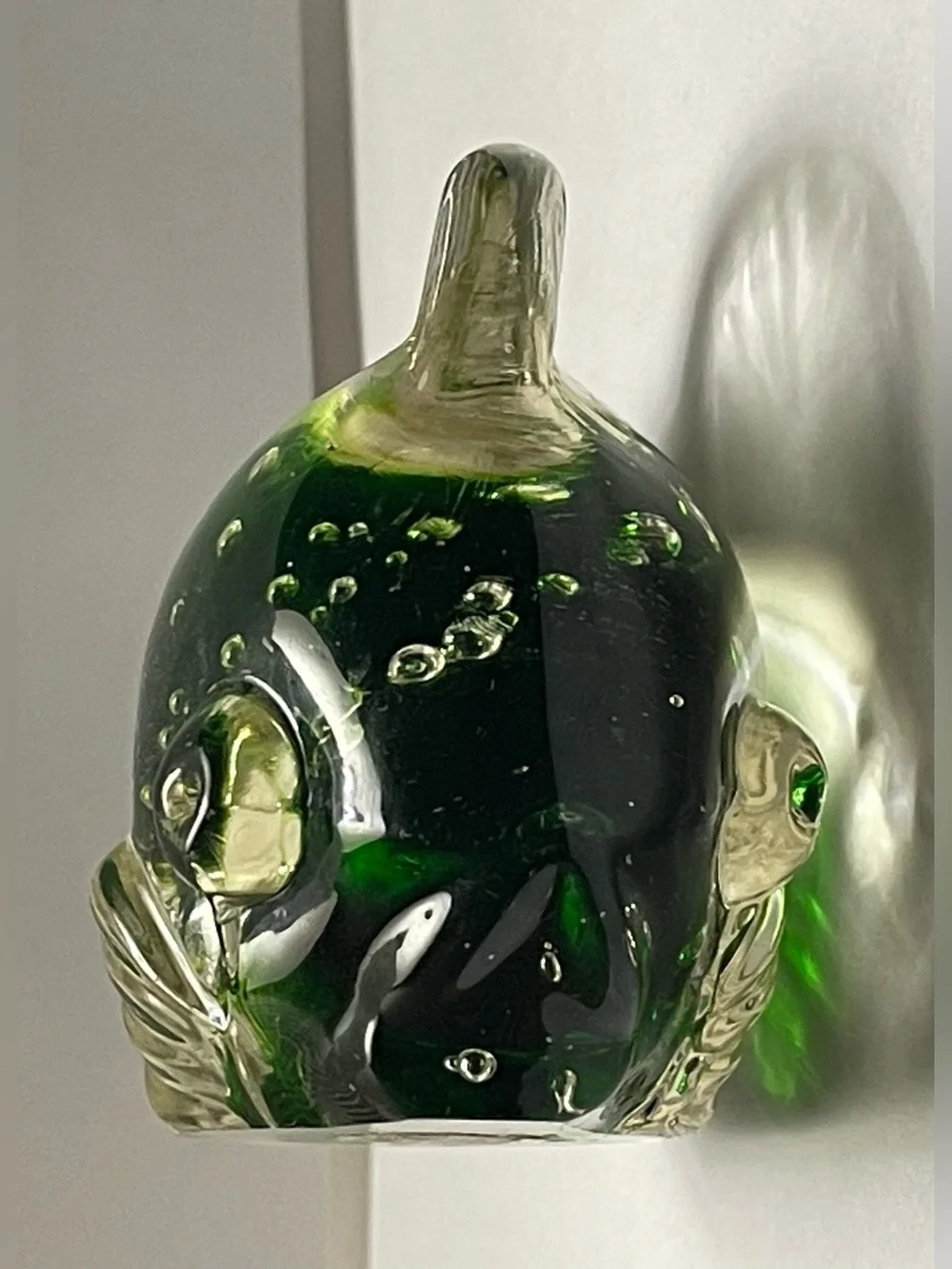 Hand Blown Art Glass Fish Figurine Bullicante Controlled Bubbles Paperweight
